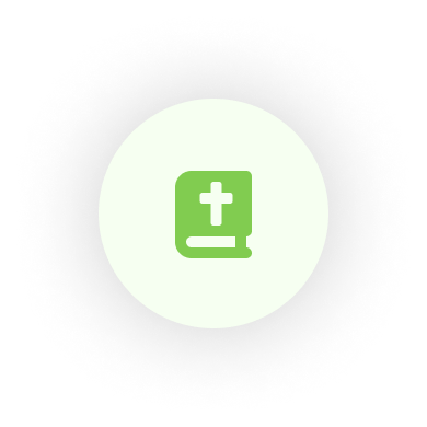 A green icon of a book with a cross on it, centered in a circular design on a black and white gradient background.